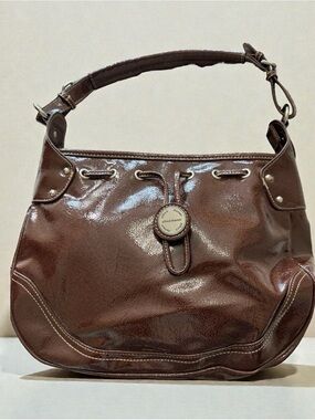 Alfred Dunner Glossy Brown Patent-Style Shoulder Bag